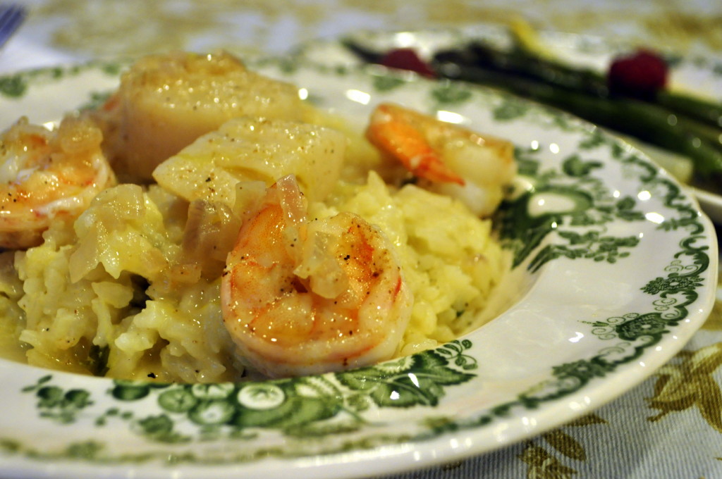 Shrimp and Scallop Topped Lemon Risotto